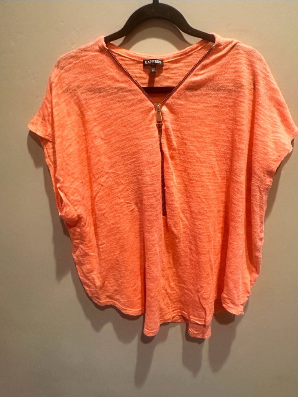Express Neon Orange Zip-Front Short Sleeve Tee